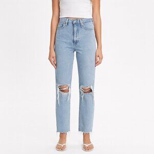 Levi Straight High Rise Leg Jeans Distressed Size 26